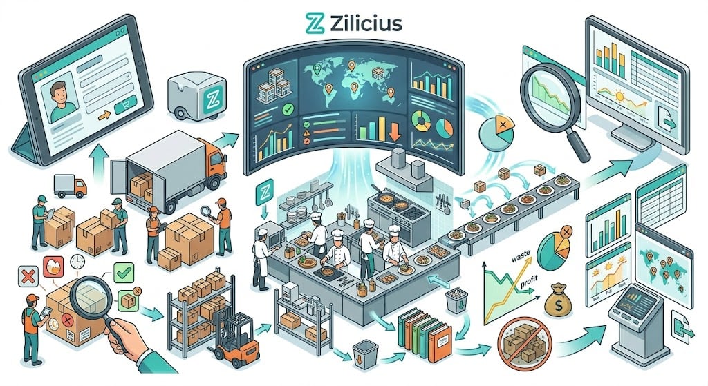 Zilicius AI- Based Inventory Management System displaying real-time stock levels, ingredient consumption,inventory tracking, purchase management, and low-stock alerts to help restaurants reduce waste, control costs, and maintain optimal inventory levels.