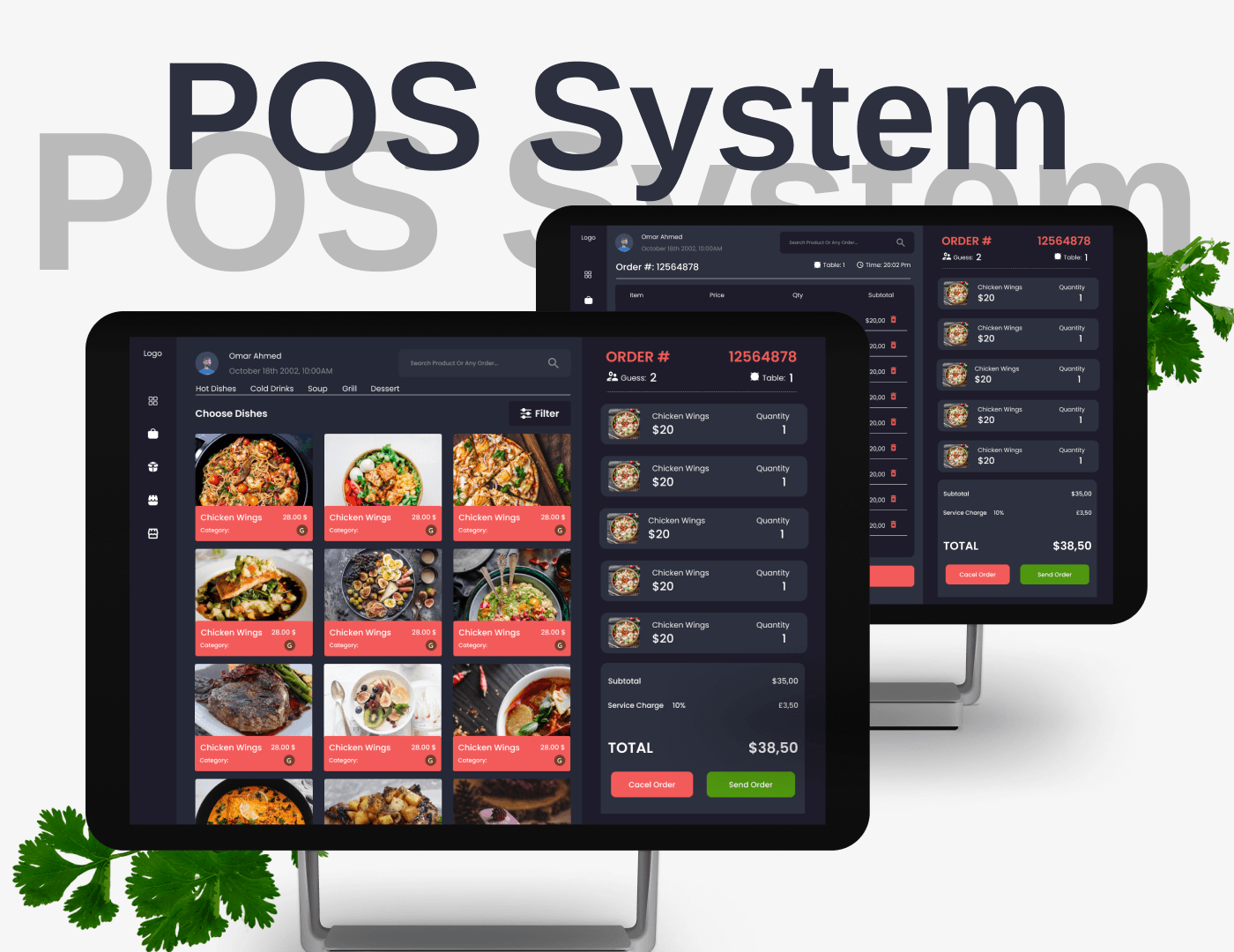 Restaurant POS and ERP system dashboard showing billing, inventory and analytics