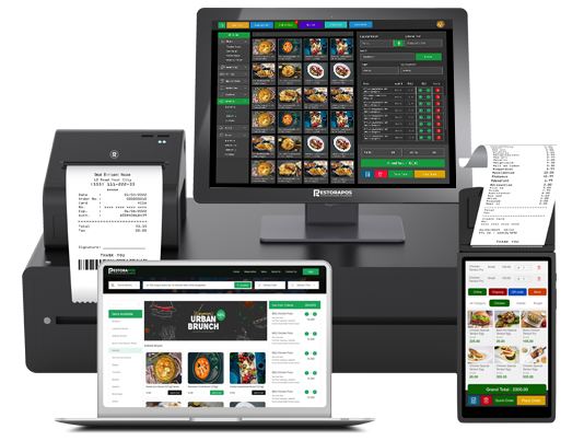 Restaurant POS software dashboard showing high-volume operations, analytics and billing system